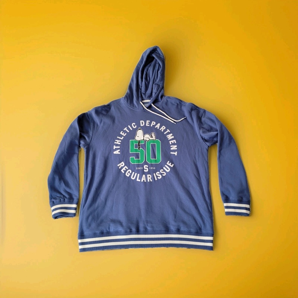 Snoopy Mens Large Blue White Trim Pullover Hoodie Peanuts Charlie Brown NEW